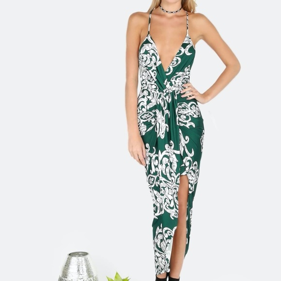 SHEIN - Green print - asymmetrical midi dress - Picture 3 of 5